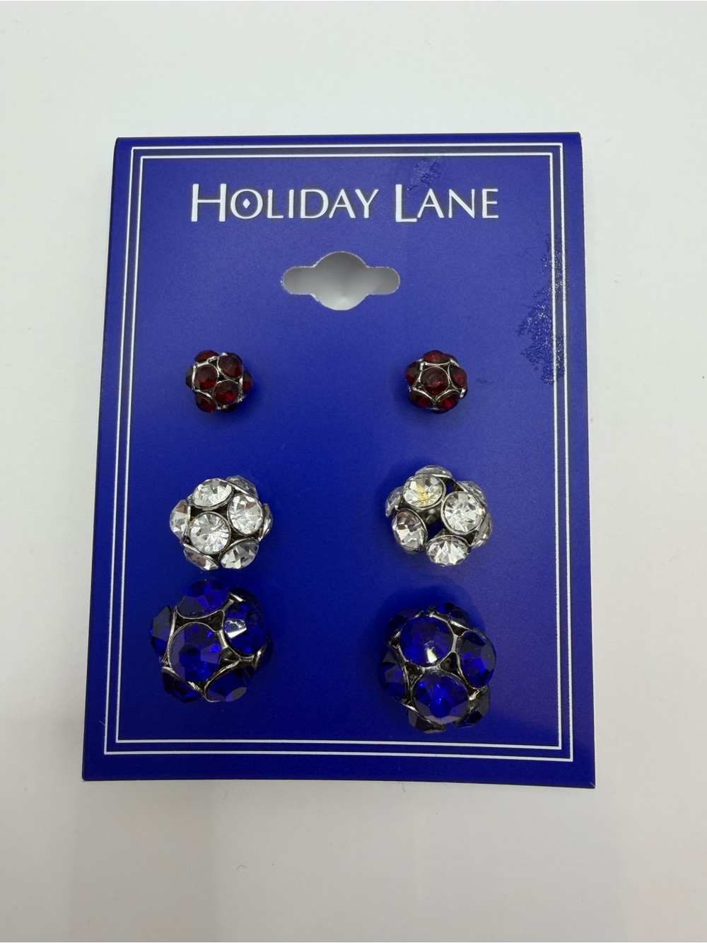 Holiday Lane Patriotic Fireball Stud Earrings | 3 Pair Red White Blue Set